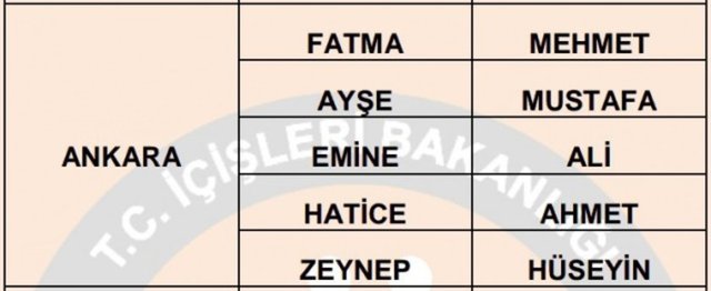 Türkiye'de en çok kullanılan isimler - 4