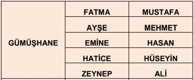 Türkiye'de en çok kullanılan isimler - 29