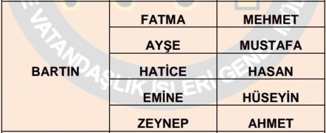 Türkiye'de en çok kullanılan isimler - 75