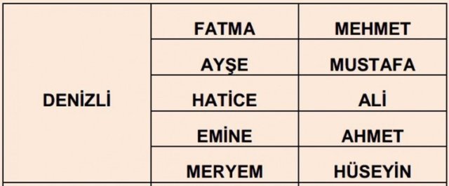 Türkiye'de en çok kullanılan isimler - 25