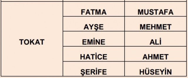 Türkiye'de en çok kullanılan isimler - 72