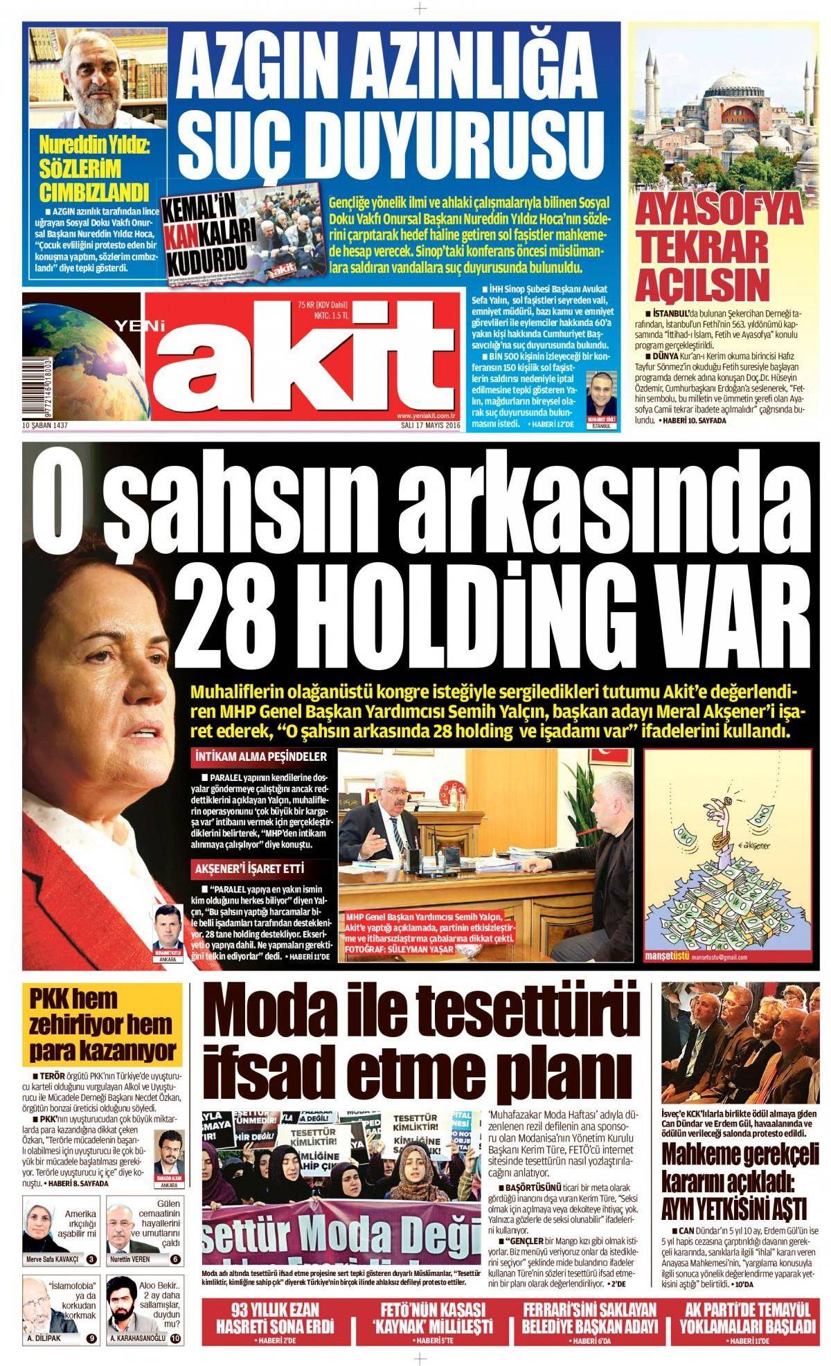 17 Mayıs 2016 gazete manşetleri - 725