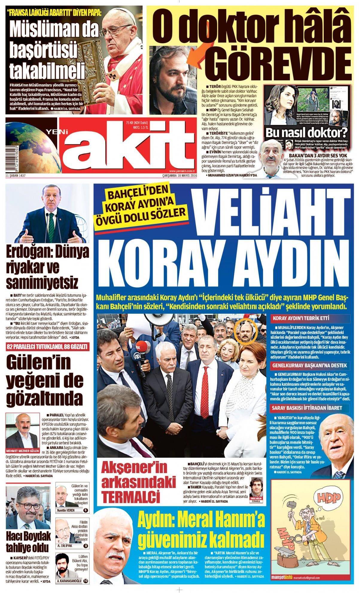 18 Mayıs 2016 gazete manşetleri - 15