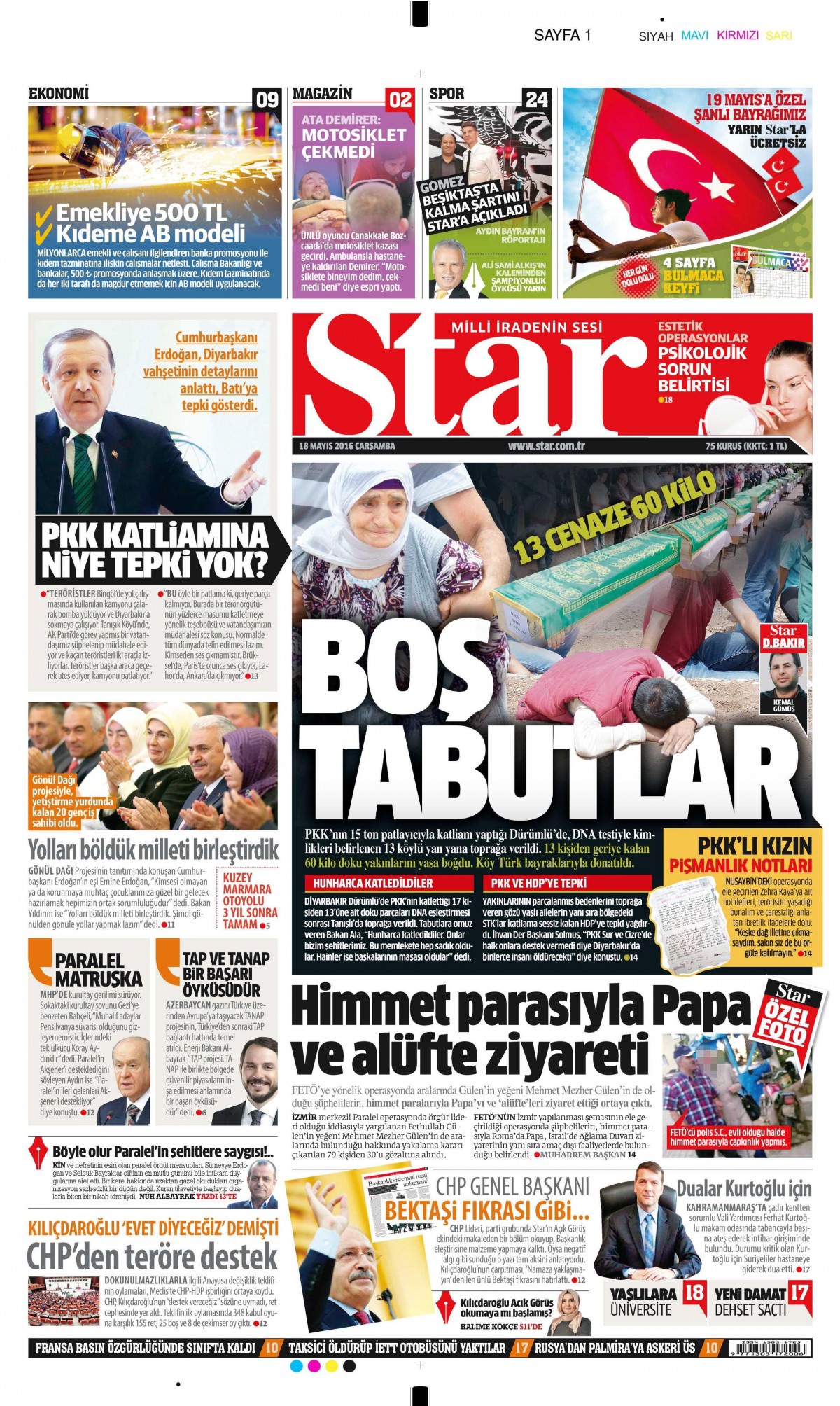 18 Mayıs 2016 gazete manşetleri - 1
