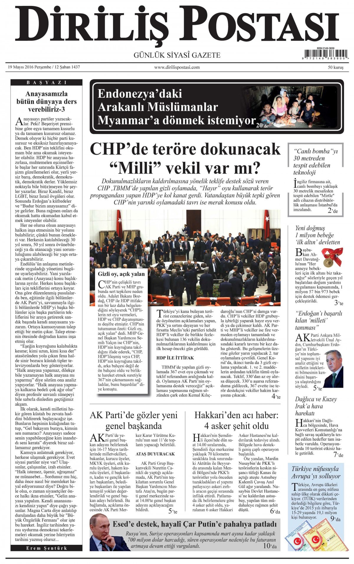 19 Mayıs 2016 gazete manşetleri - 20