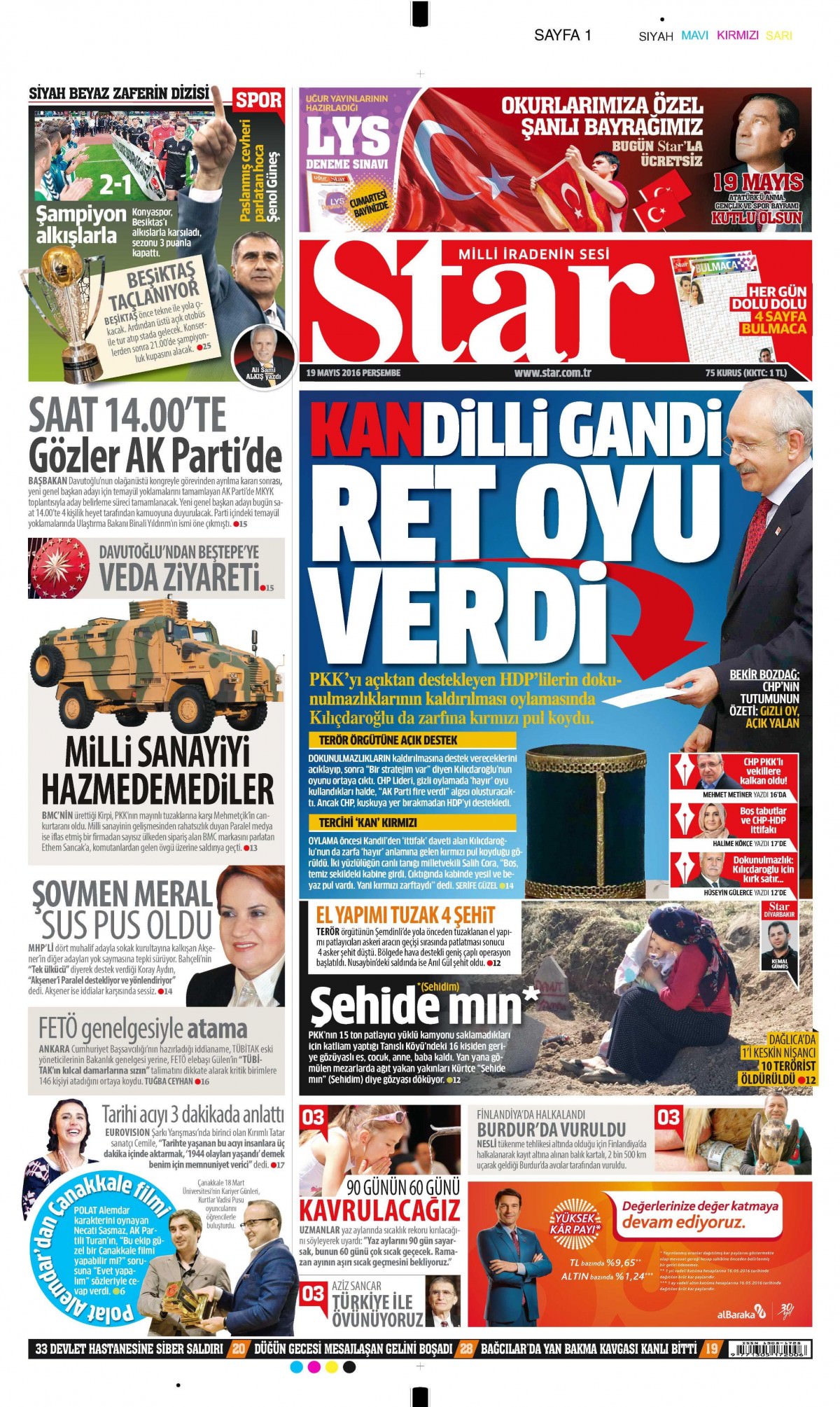 19 Mayıs 2016 gazete manşetleri - 13