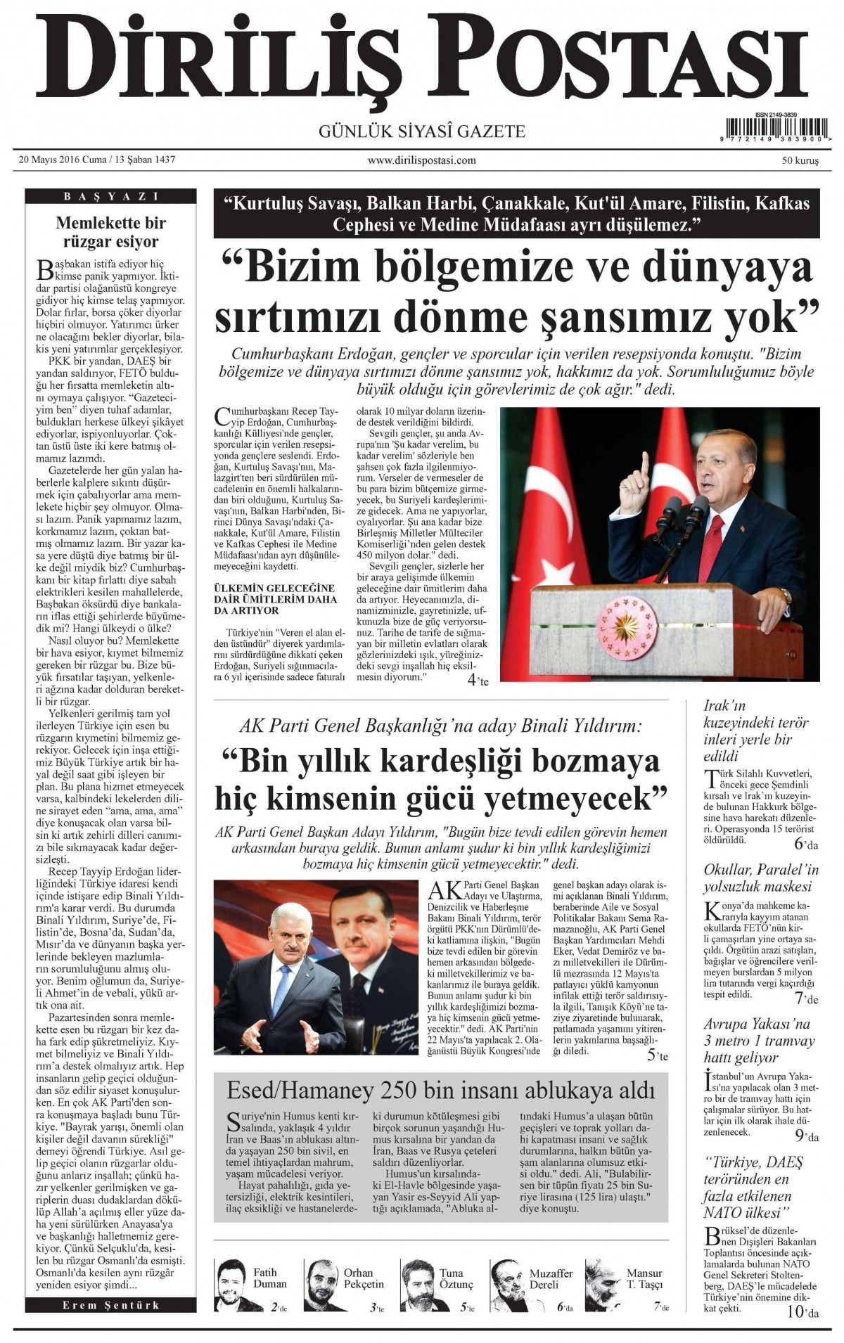 20 Mayıs 2016 gazete manşetleri - 14