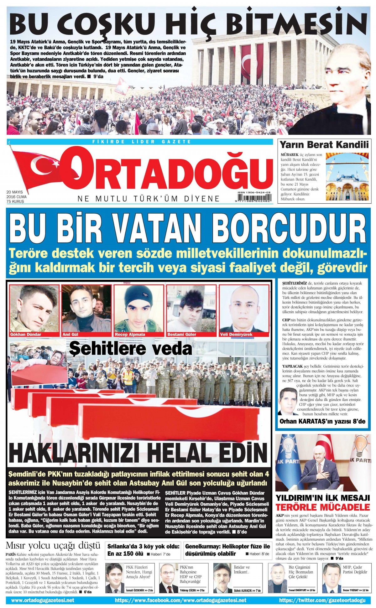 20 Mayıs 2016 gazete manşetleri - 7