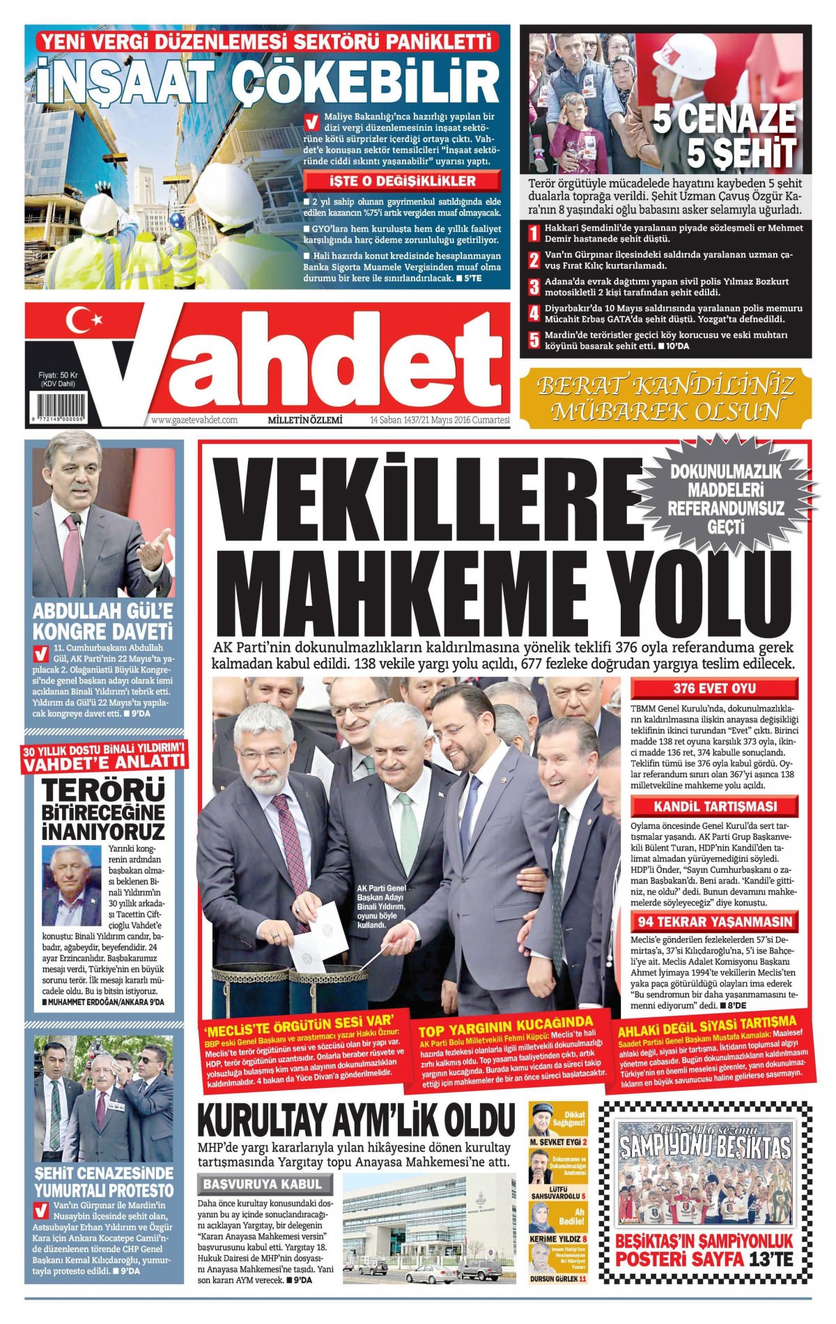 21 Mayıs 2016 gazete manşetleri - 8