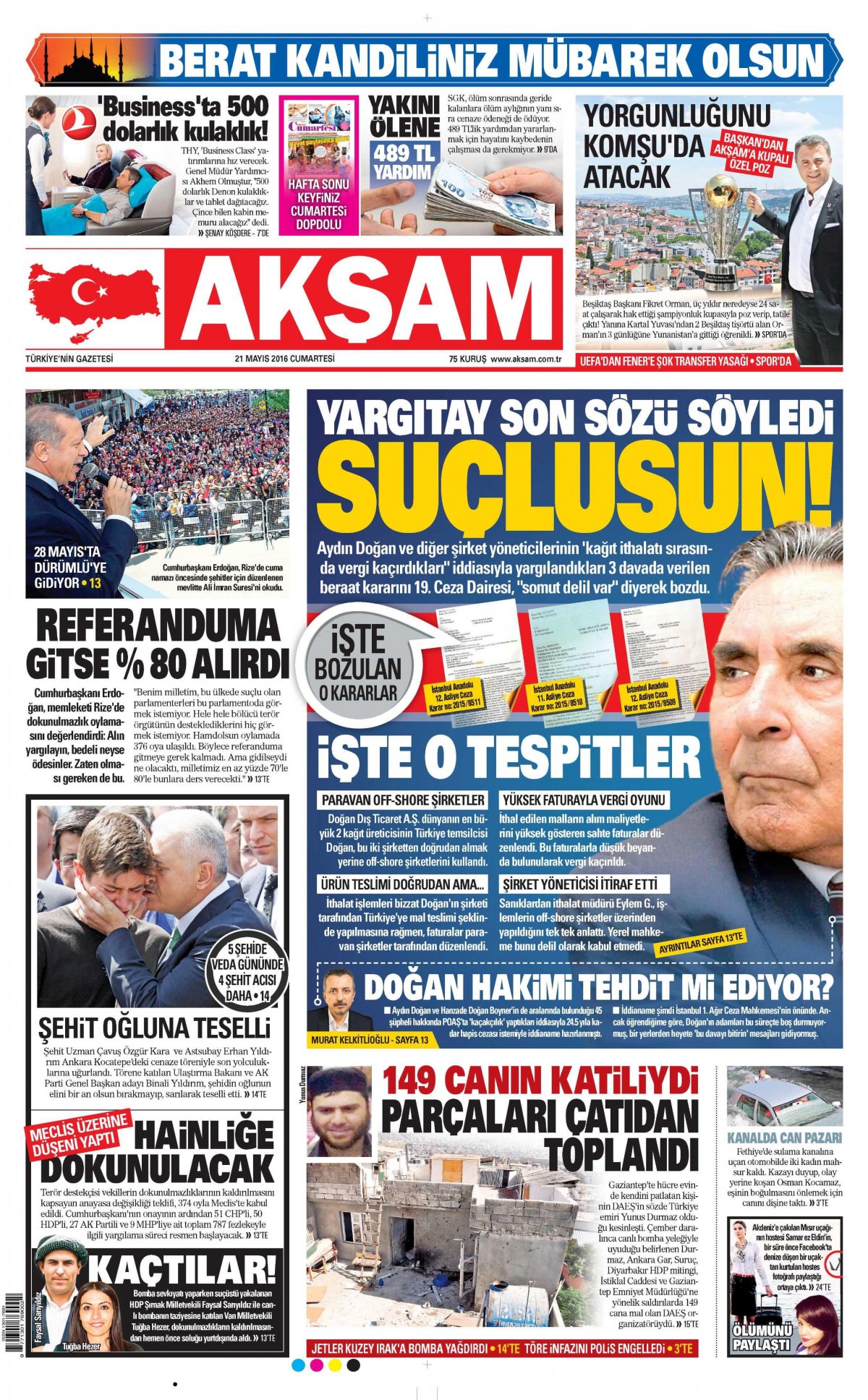 21 Mayıs 2016 gazete manşetleri - 25