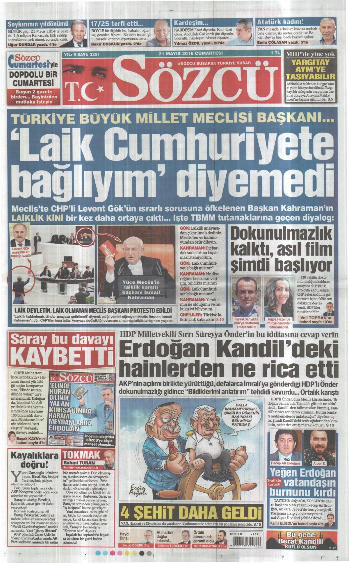 21 Mayıs 2016 gazete manşetleri - 24