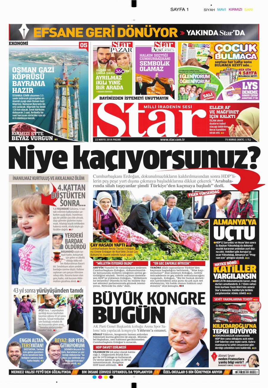 22 Mayıs 2016 gazete manşetleri - 598