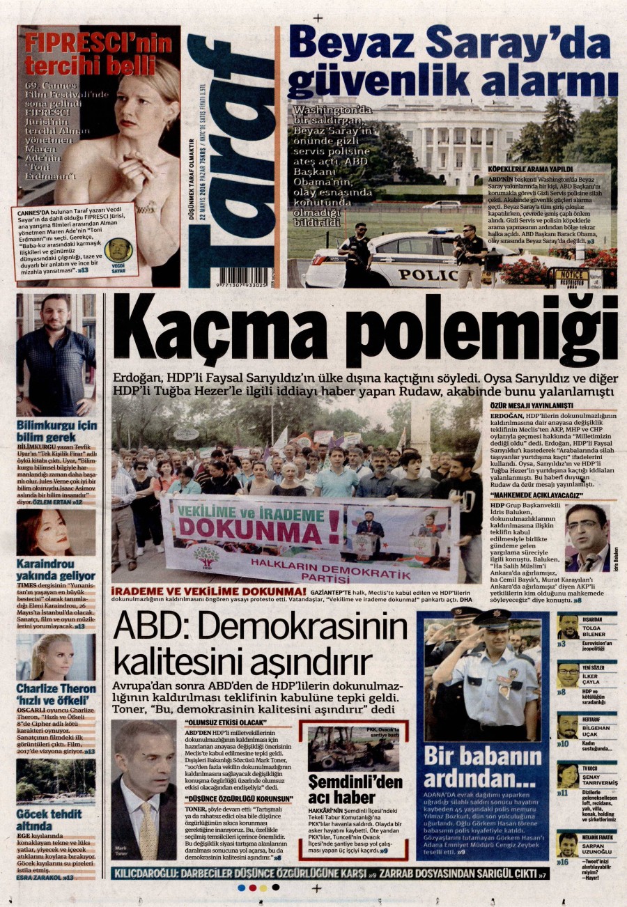 22 Mayıs 2016 gazete manşetleri - 825