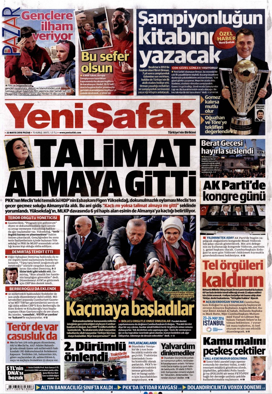 22 Mayıs 2016 gazete manşetleri - 895