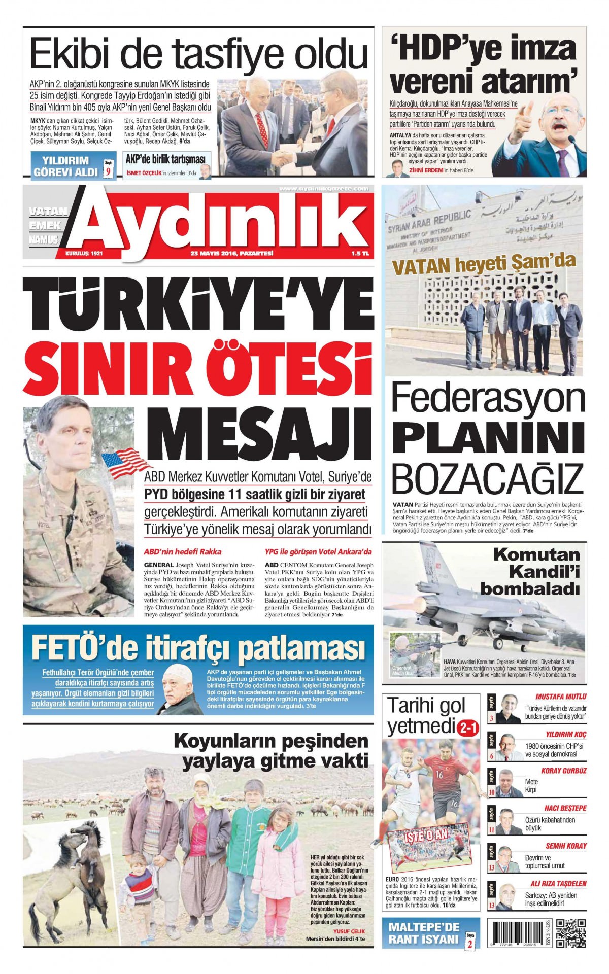 23 Mayıs 2016 gazete manşetleri - 782