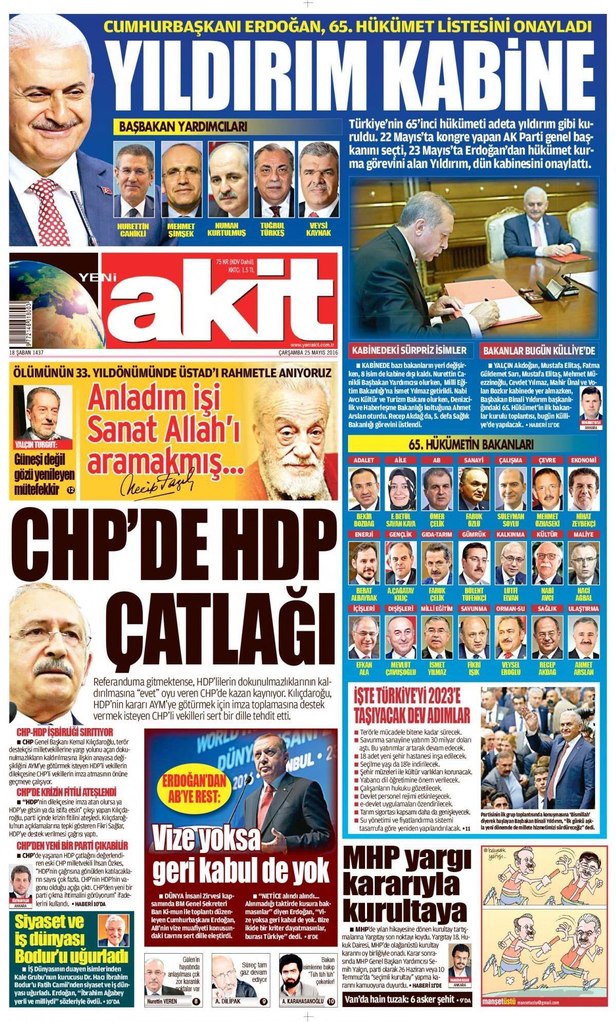 25 Mayıs 2016 gazete manşetleri - 944