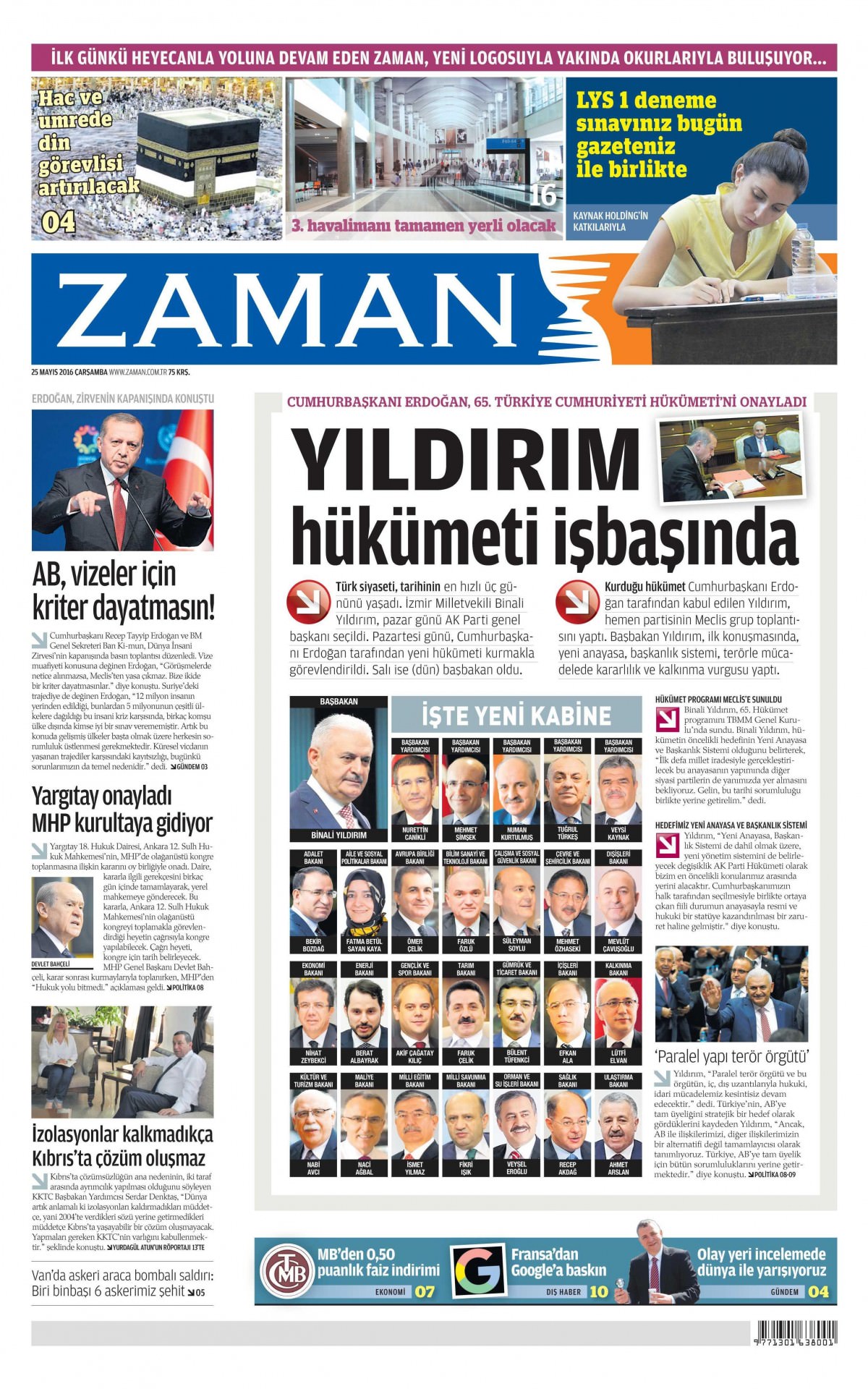 25 Mayıs 2016 gazete manşetleri - 874