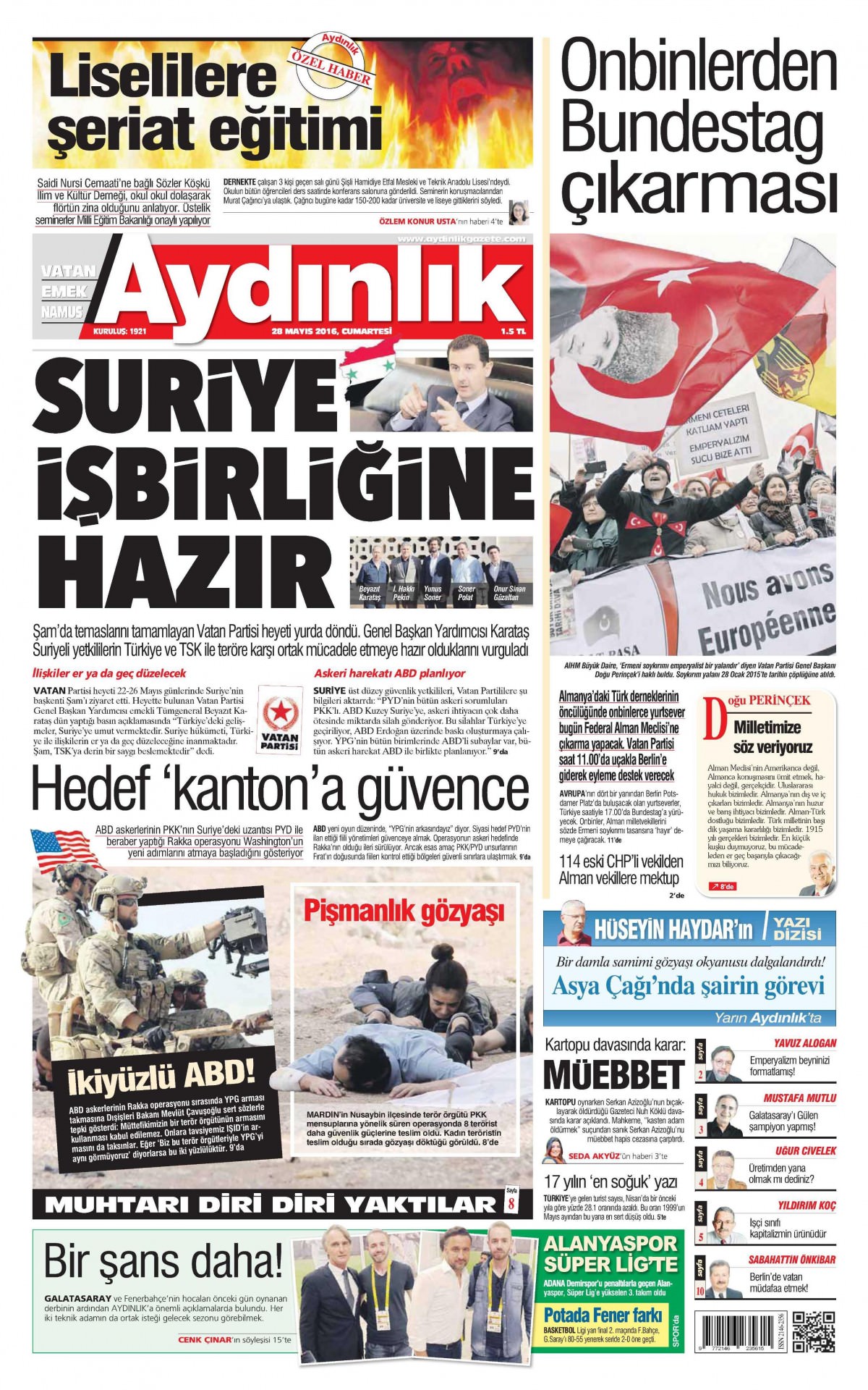 28 Mayıs 2016 gazete manşetleri - 548