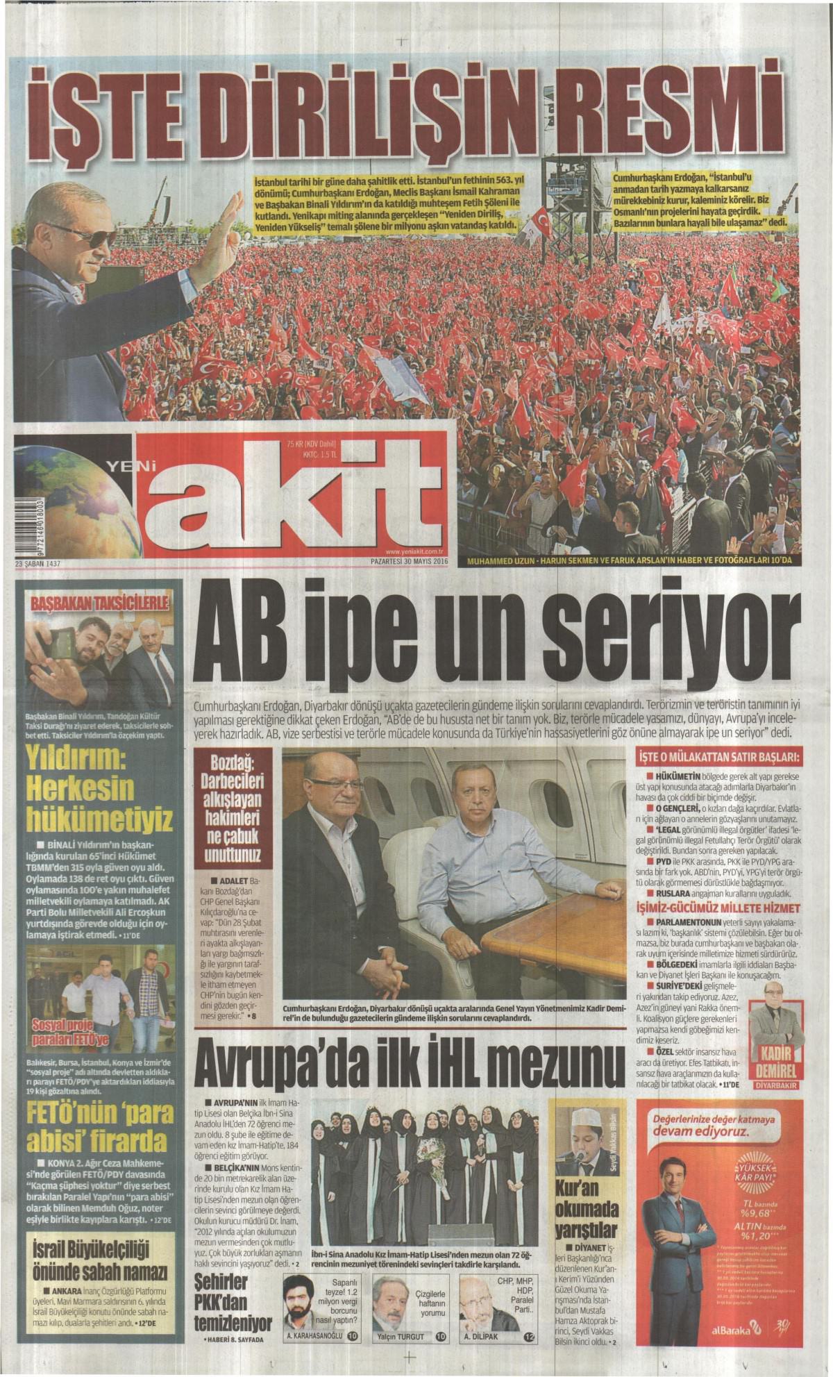 30 Mayıs 2016 gazete manşetleri - 933
