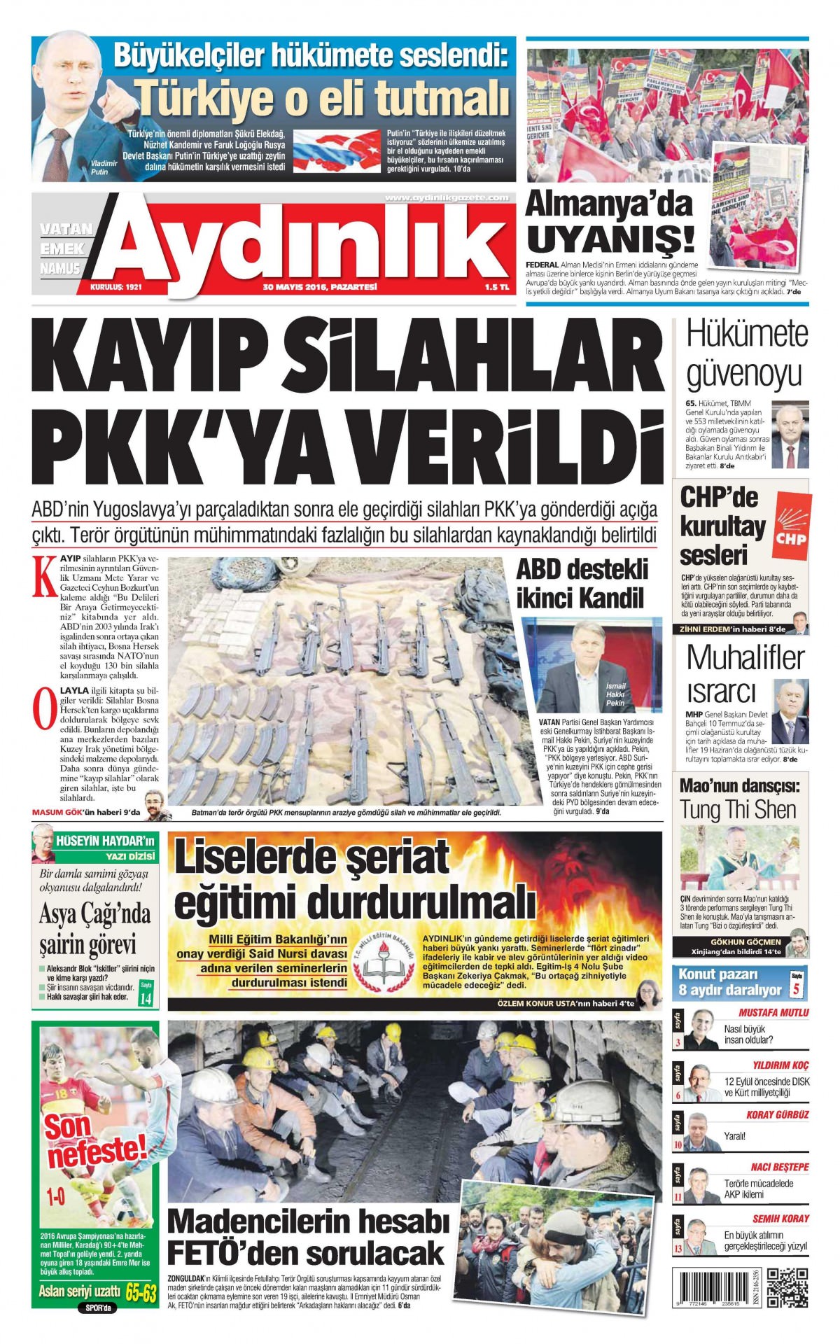 30 Mayıs 2016 gazete manşetleri - 836