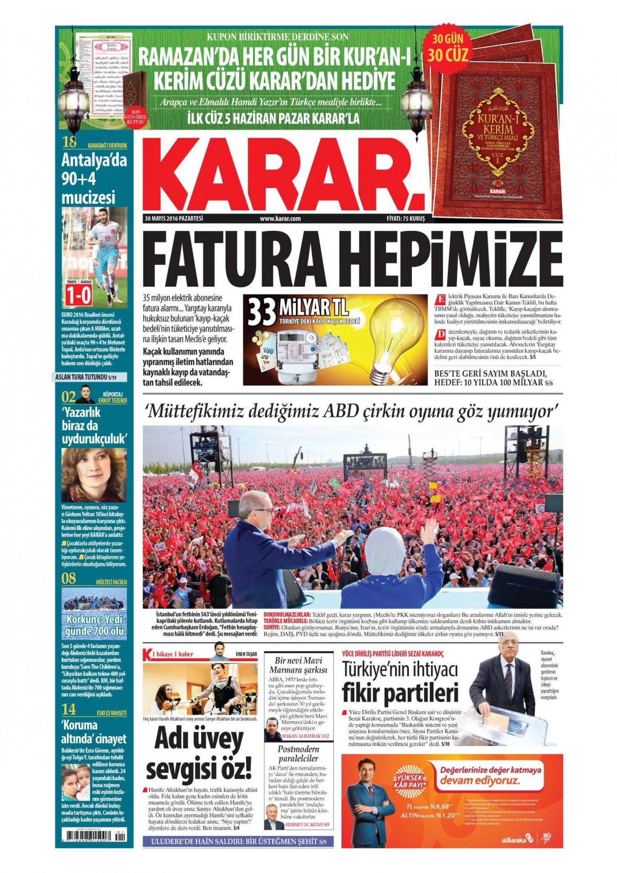 30 Mayıs 2016 gazete manşetleri - 892