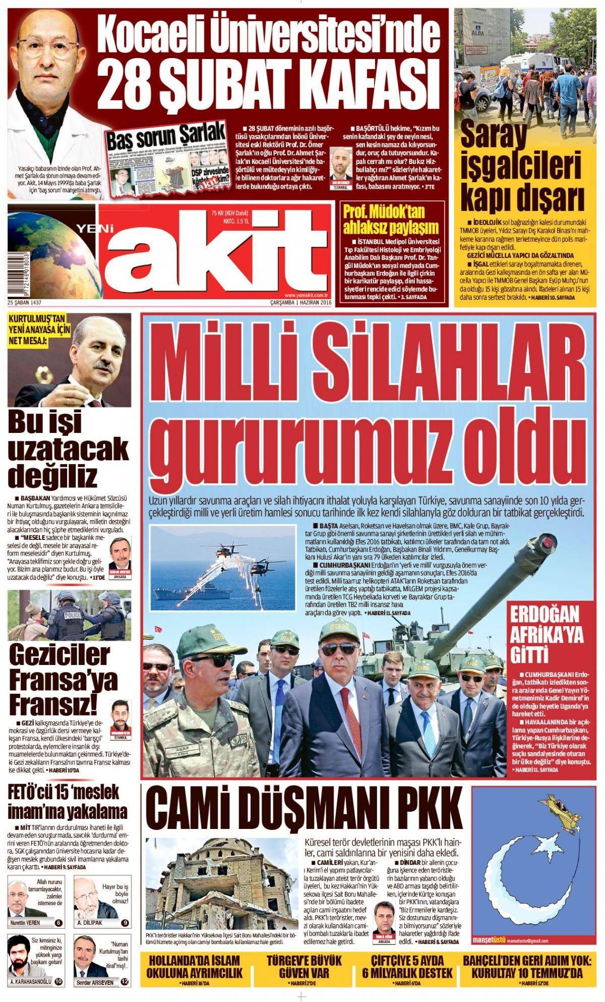 1 Haziran 2016 gazete manşetleri - 741