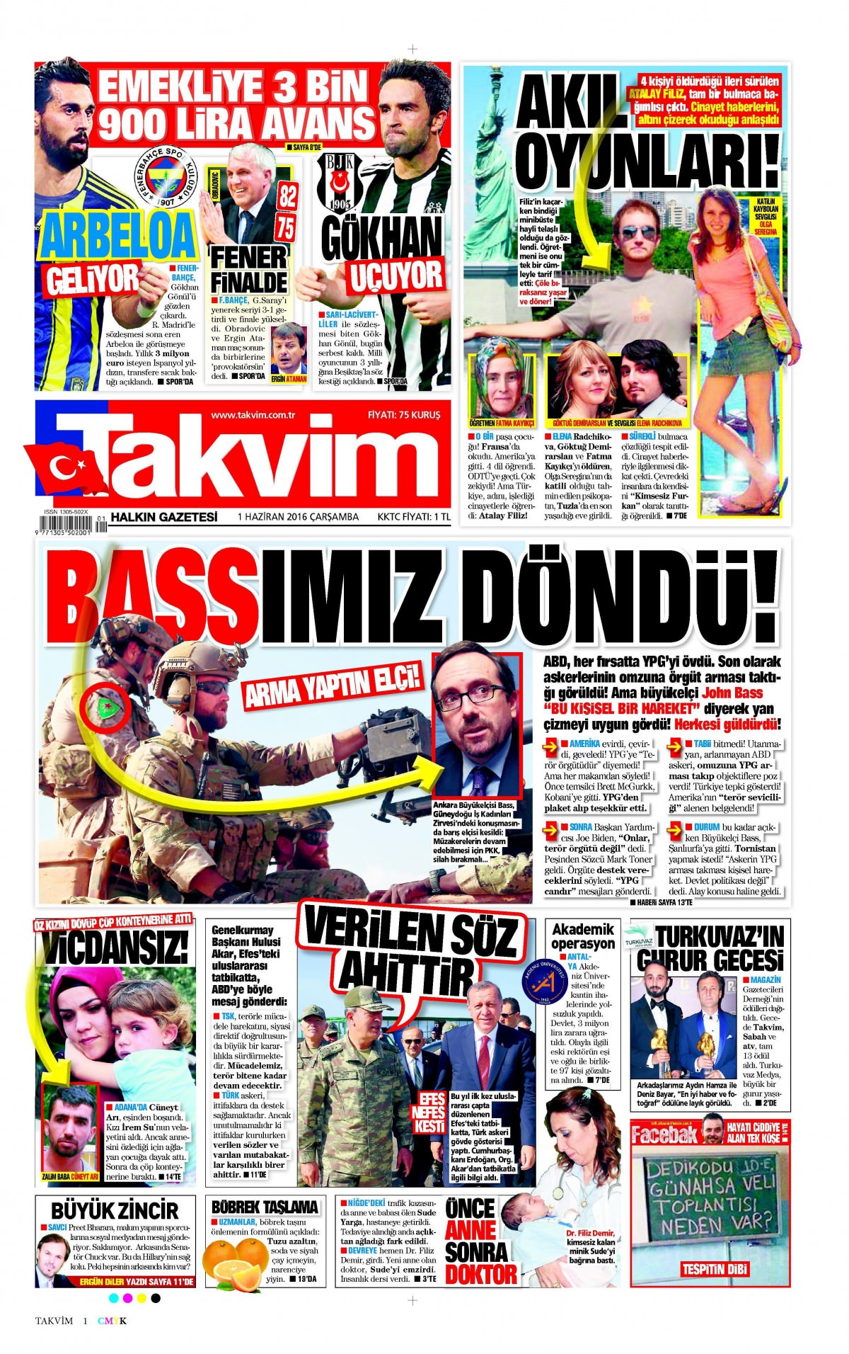 1 Haziran 2016 gazete manşetleri - 879