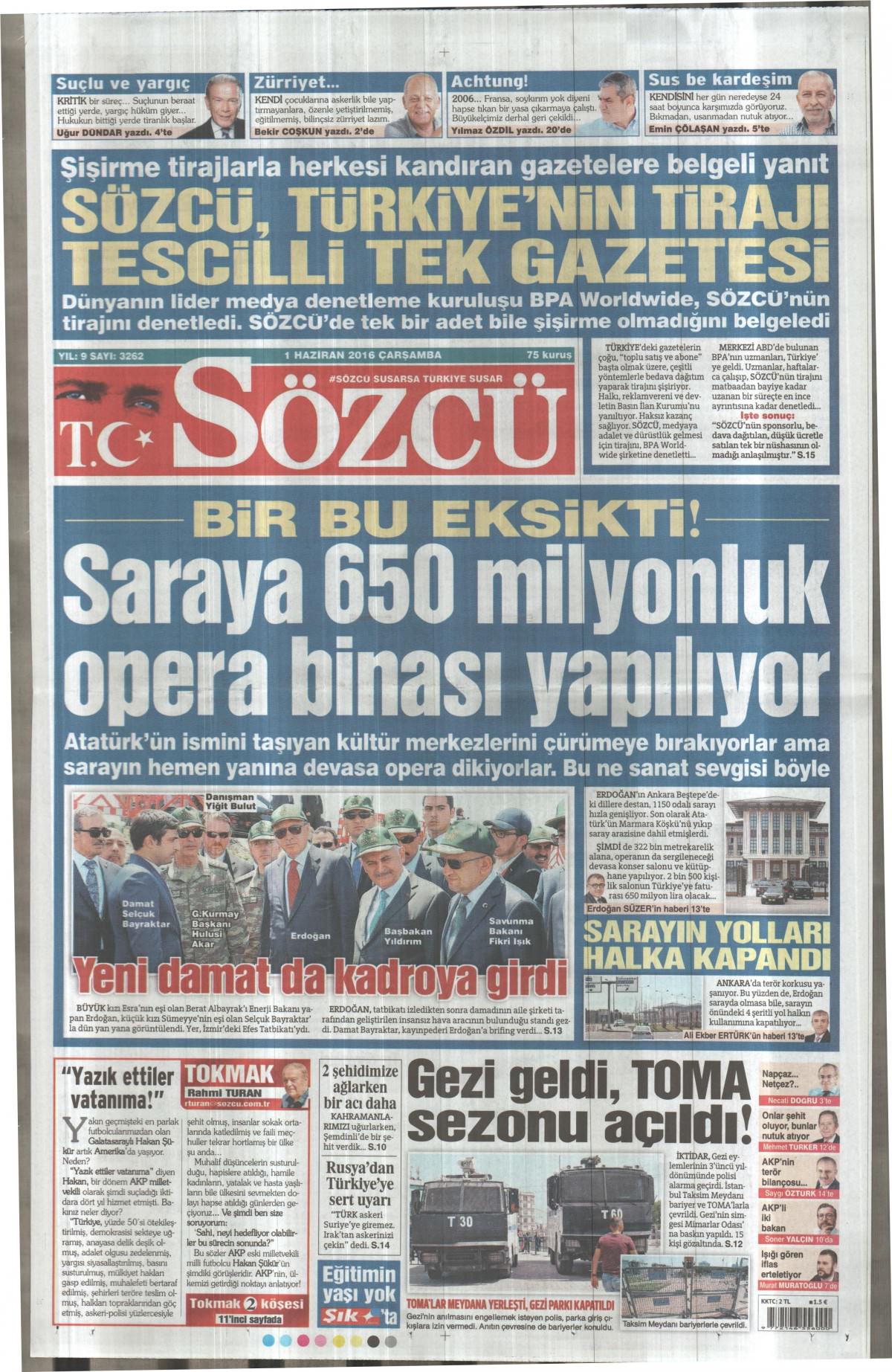 1 Haziran 2016 gazete manşetleri - 812