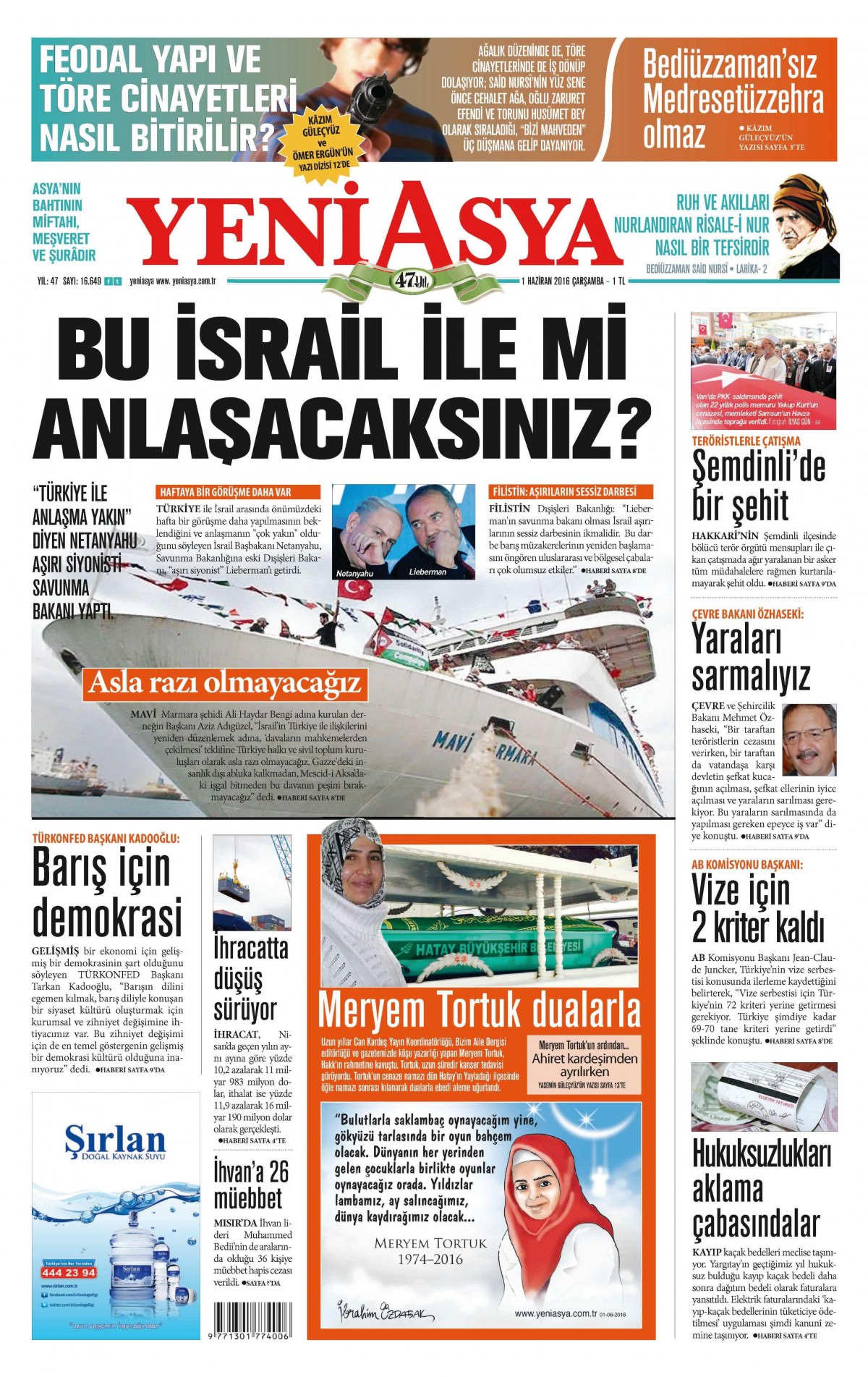 1 Haziran 2016 gazete manşetleri - 619