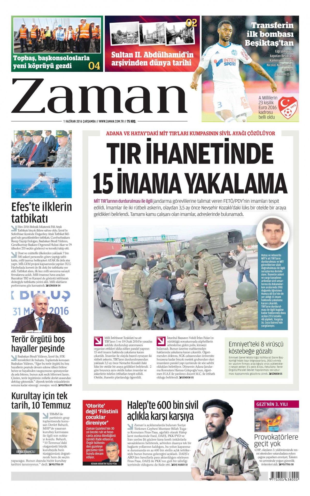 1 Haziran 2016 gazete manşetleri - 929