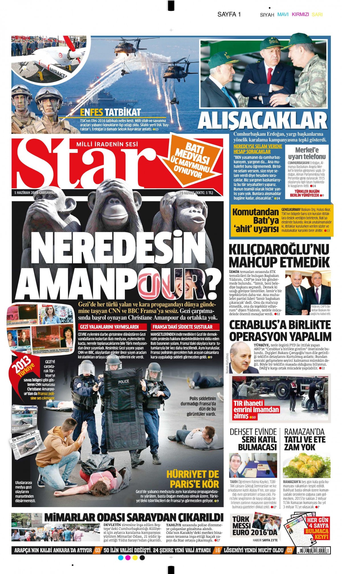 1 Haziran 2016 gazete manşetleri - 687