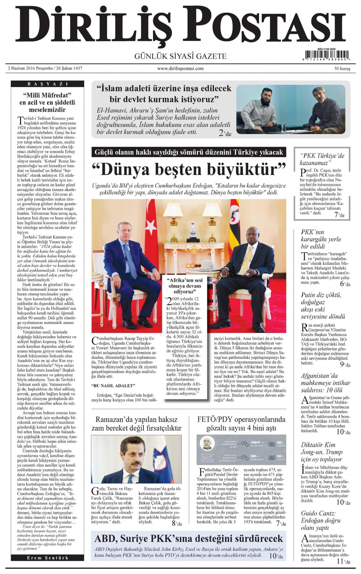 2 Haziran 2016 gazete manşetleri - 523