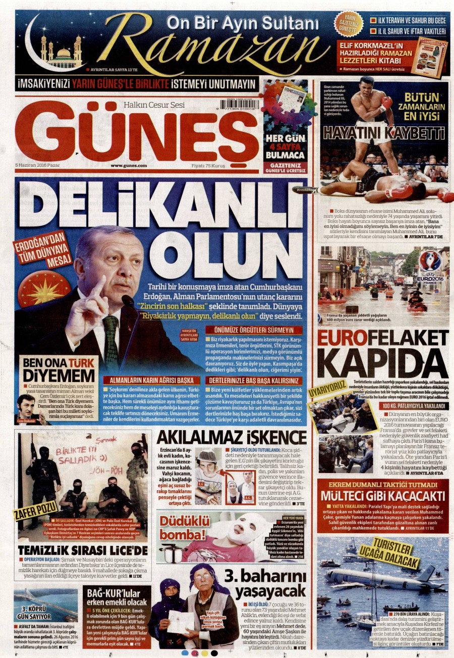 5 Haziran 2016 gazete manşetleri - 708