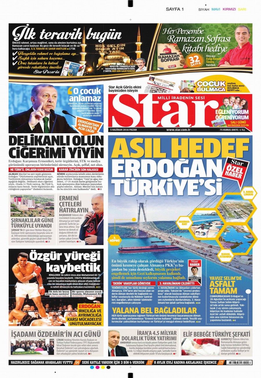 5 Haziran 2016 gazete manşetleri - 785