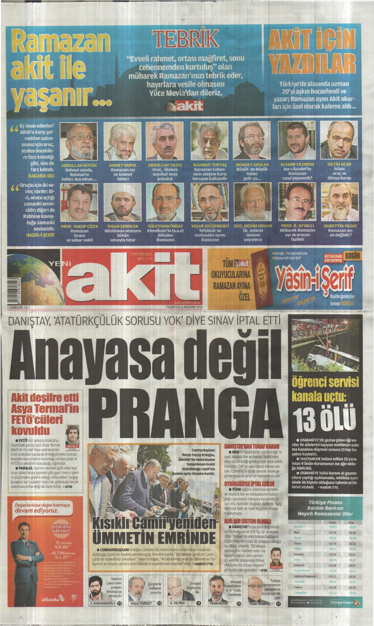 6 Haziran 2016 gazete manşetleri - 1