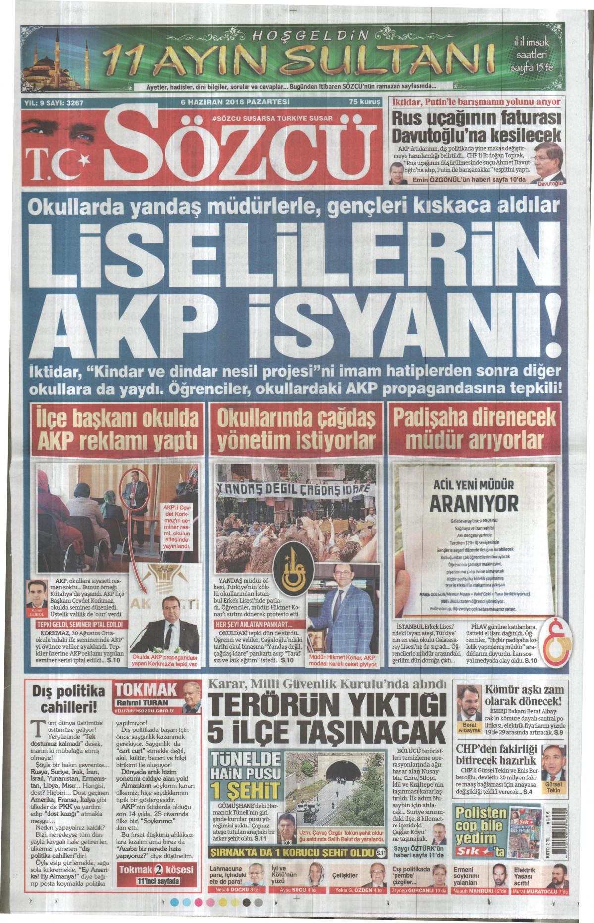 6 Haziran 2016 gazete manşetleri - 11