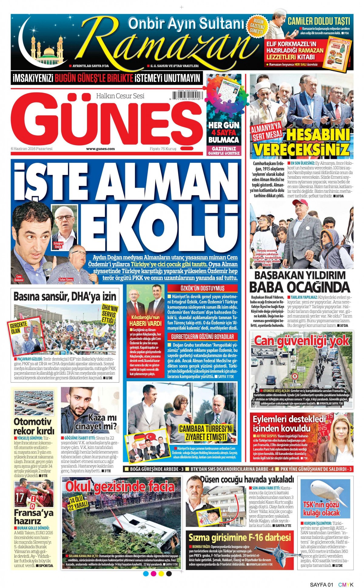 6 Haziran 2016 gazete manşetleri - 6