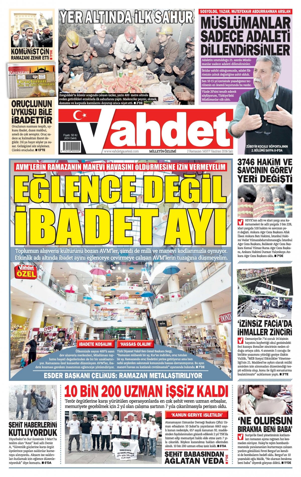 7 Haziran 2016 gazete manşetleri - 7