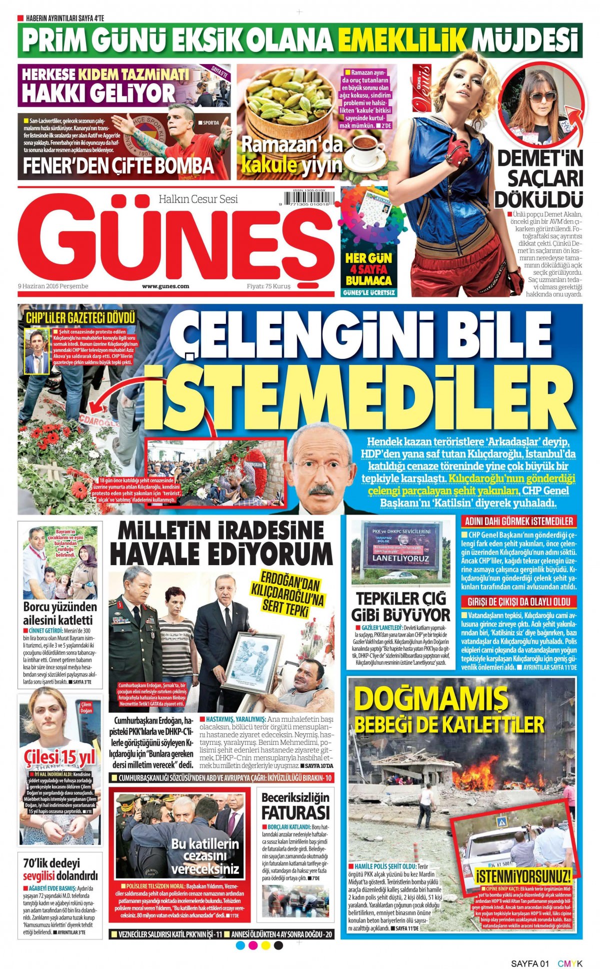 9 Haziran 2016 gazete manşetleri - 9