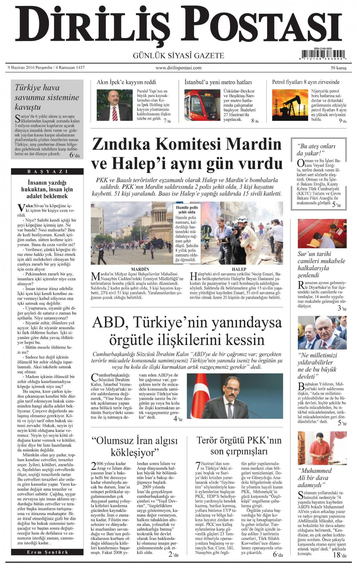 9 Haziran 2016 gazete manşetleri - 1