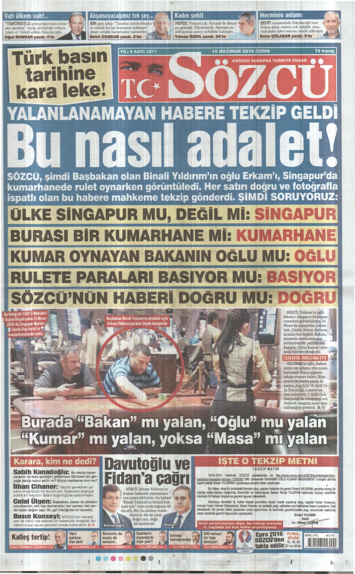 10 Haziran 2016 gazete manşetleri - 3