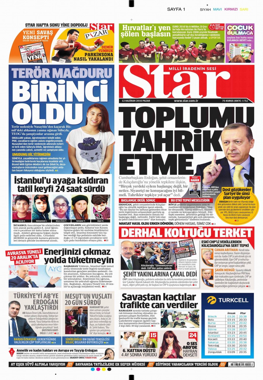 12 Haziran 2016 gazete manşetleri - 949