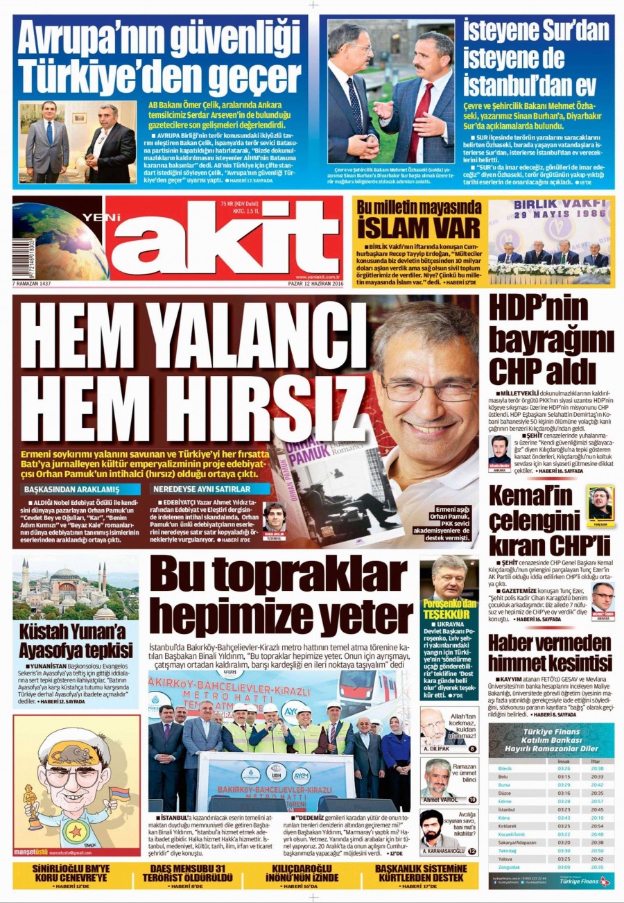 12 Haziran 2016 gazete manşetleri - 738