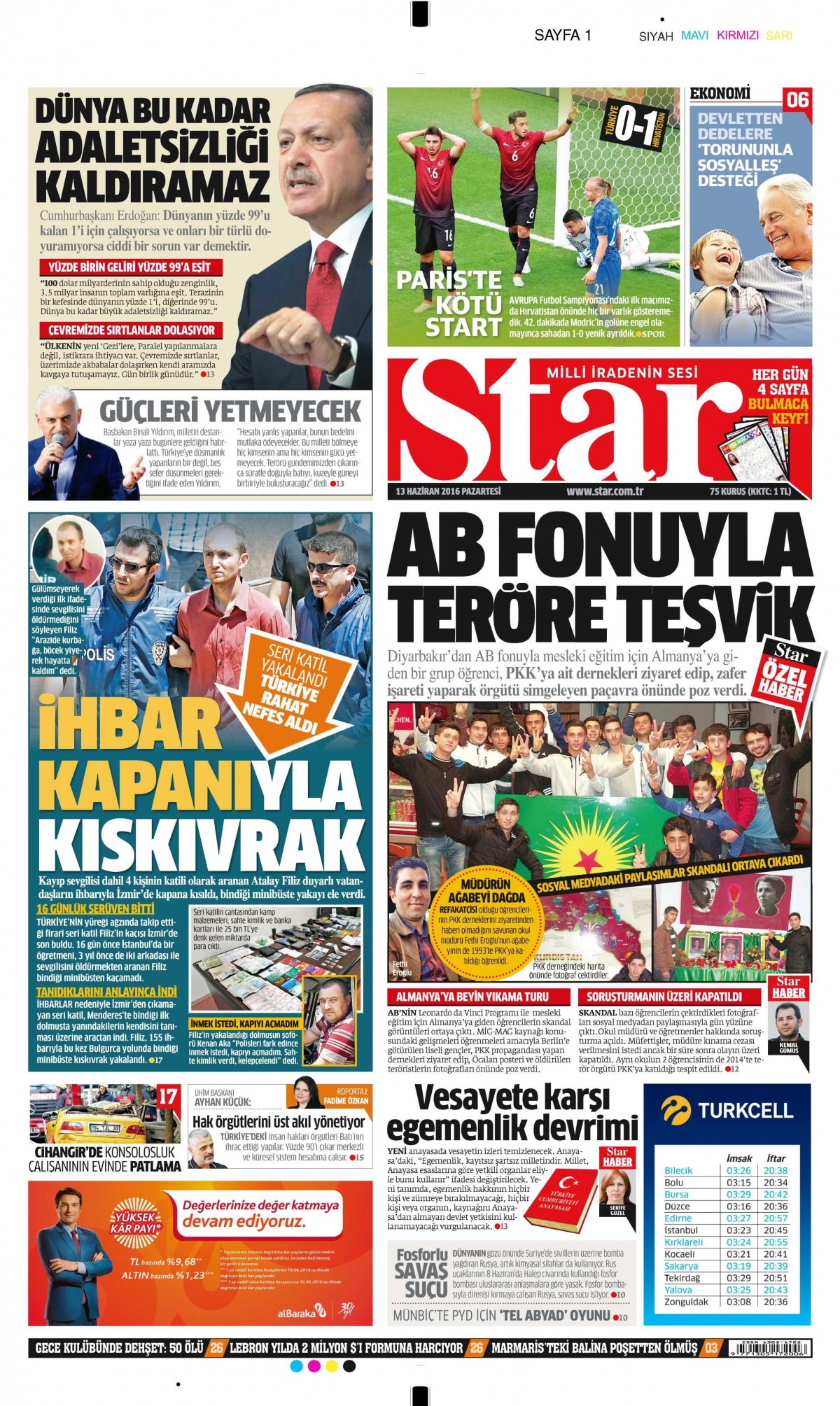 13 Haziran 2016 gazete manşetleri - 6