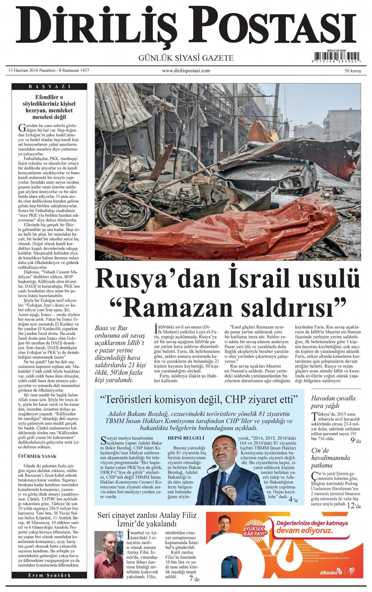 13 Haziran 2016 gazete manşetleri - 13