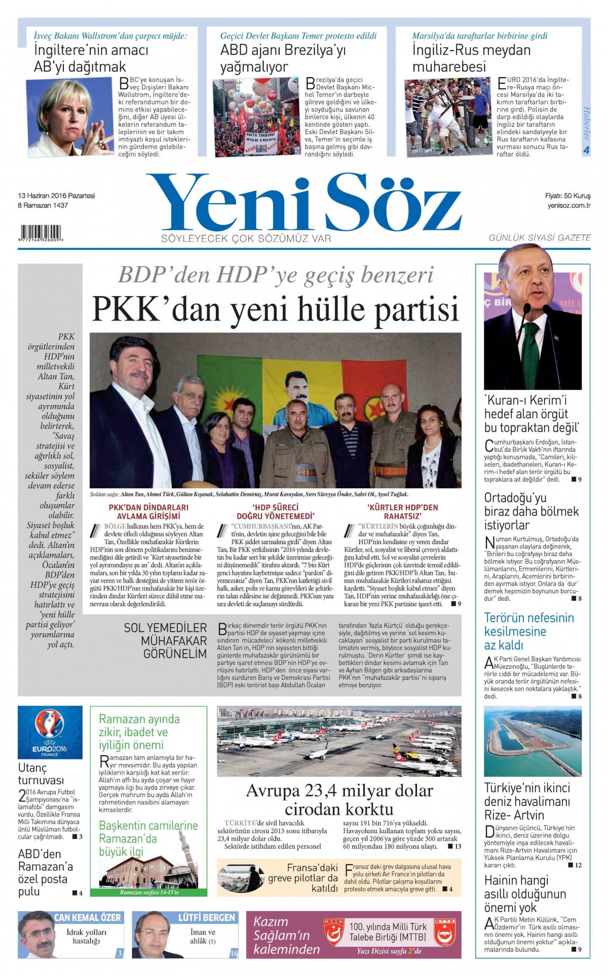 13 Haziran 2016 gazete manşetleri - 23