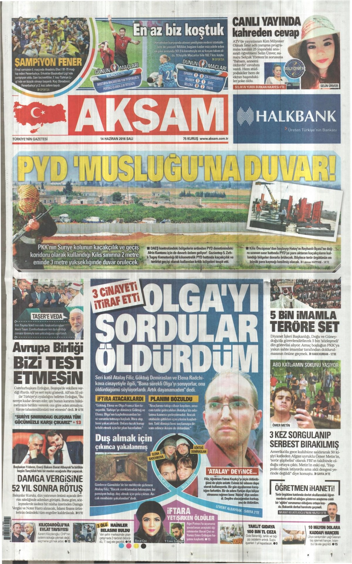 14 Haziran 2016 gazete manşetleri - 7