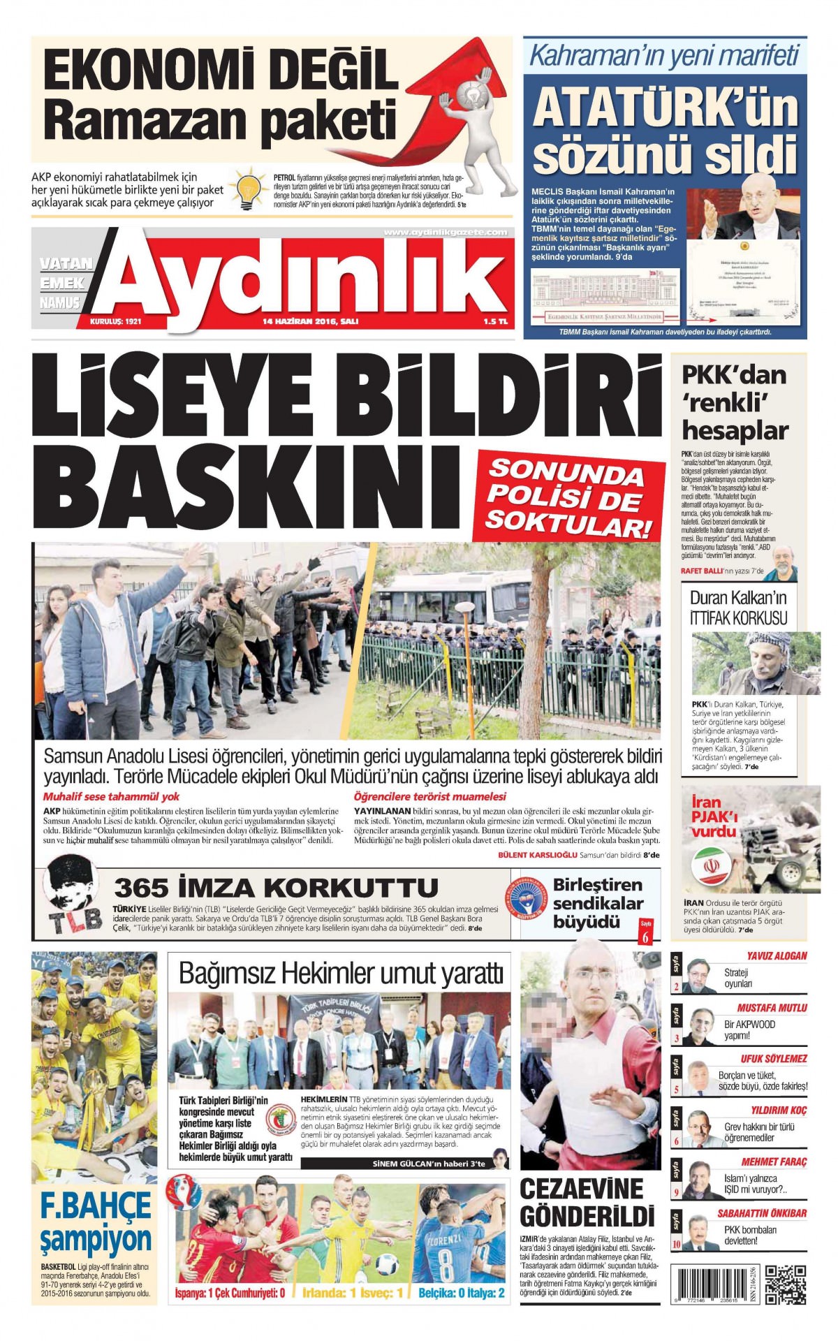 14 Haziran 2016 gazete manşetleri - 11