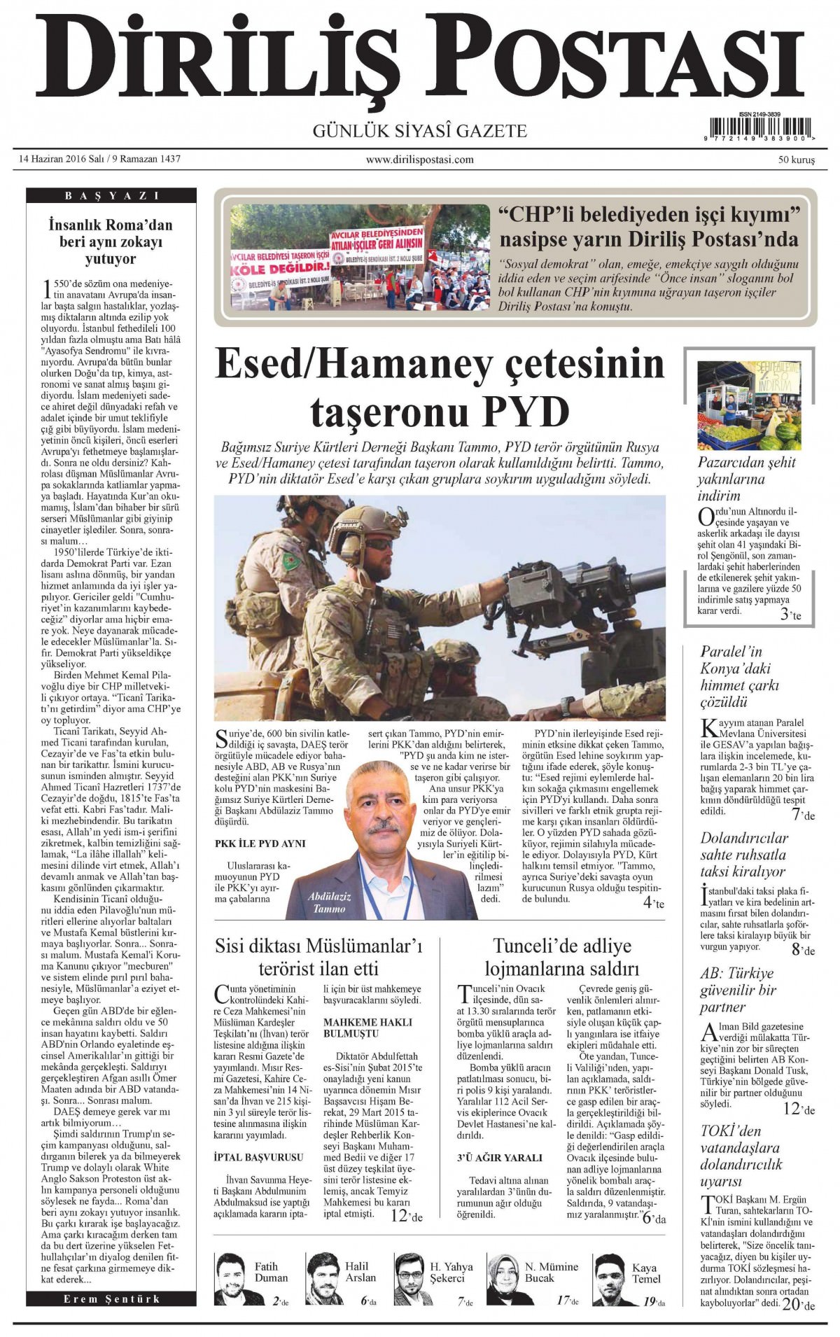 14 Haziran 2016 gazete manşetleri - 1