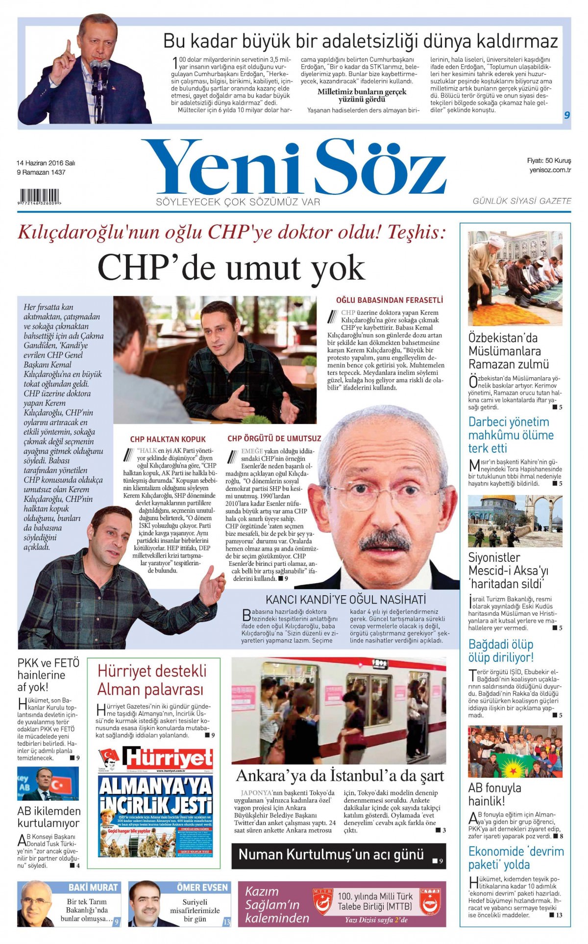 14 Haziran 2016 gazete manşetleri - 19